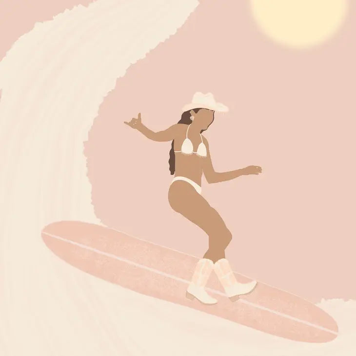 Surf Cowgirl Art Print| Surf Wall Art Prints | Beach Prints