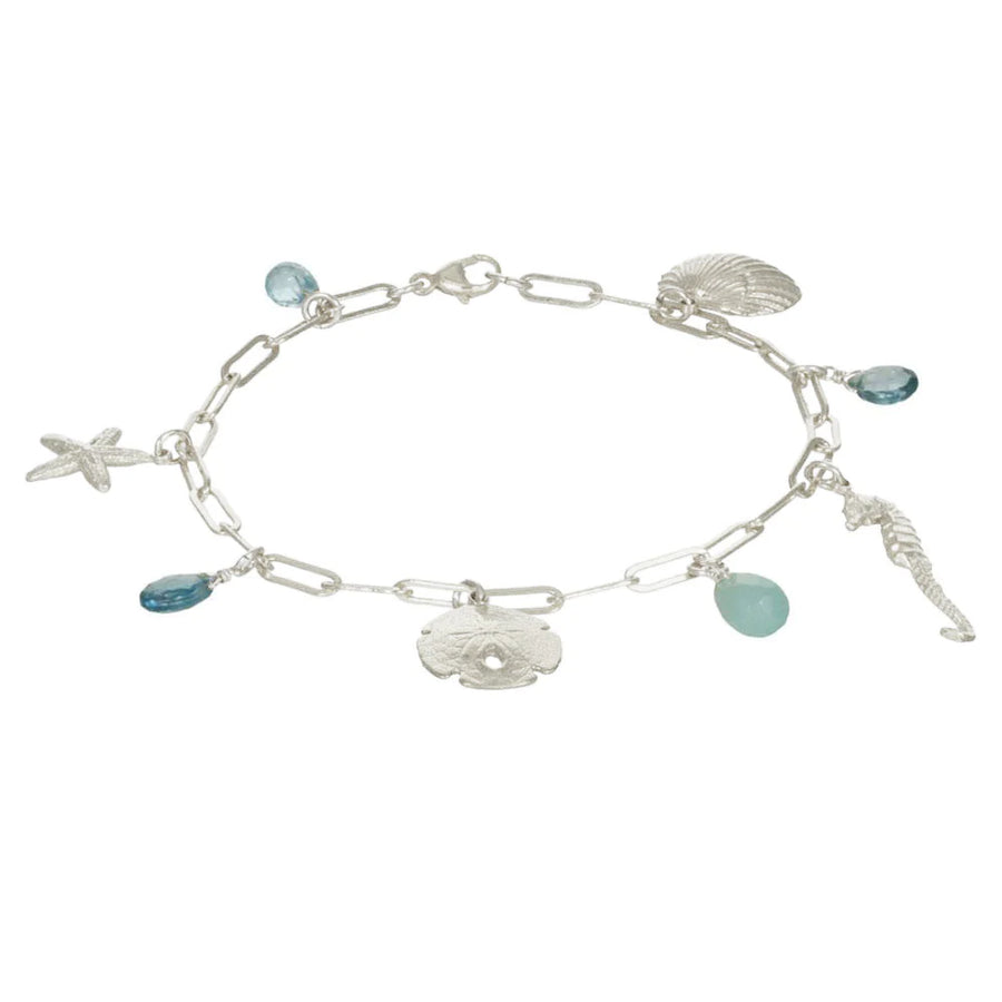 Sealife Charm Bracelet w/Stones - Silver