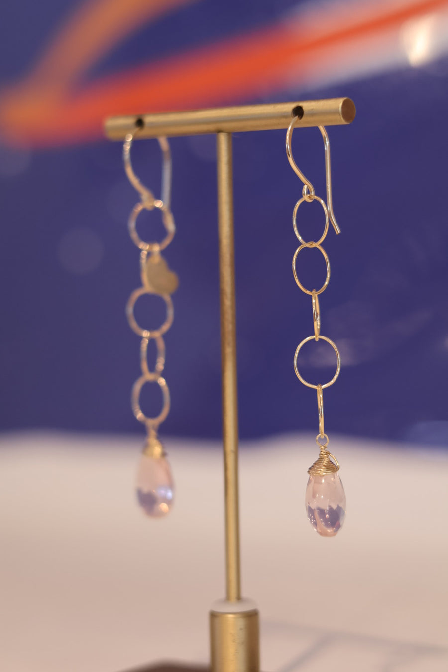 Gem Drop Earings Rose Quarts GF