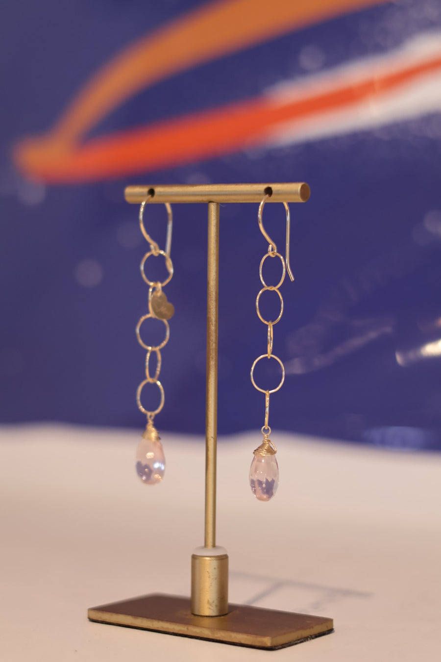 Gem Drop Earings Rose Quarts GF