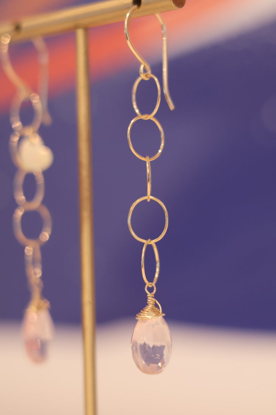 Gem Drop Earings Rose Quarts GF