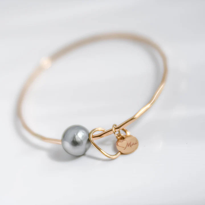 Tahitian Pearl Bangle Bracelet 14K Rose Gold Fill