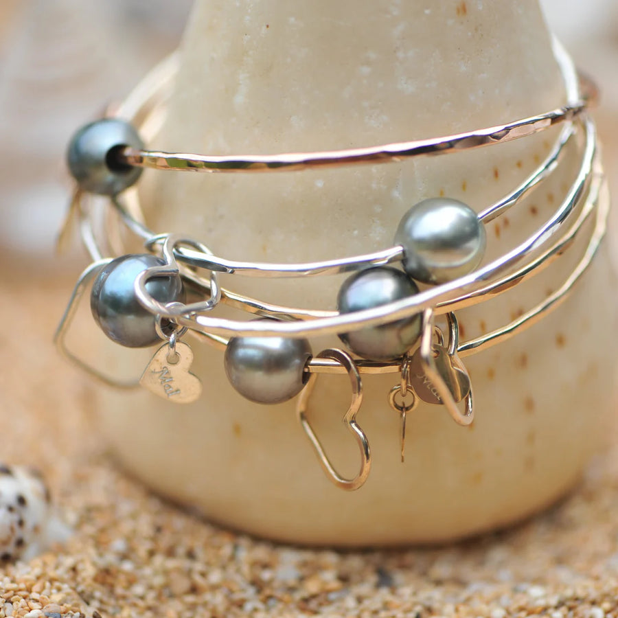 Tahitian Pearl Bangle Bracelet 14K Rose Gold Fill