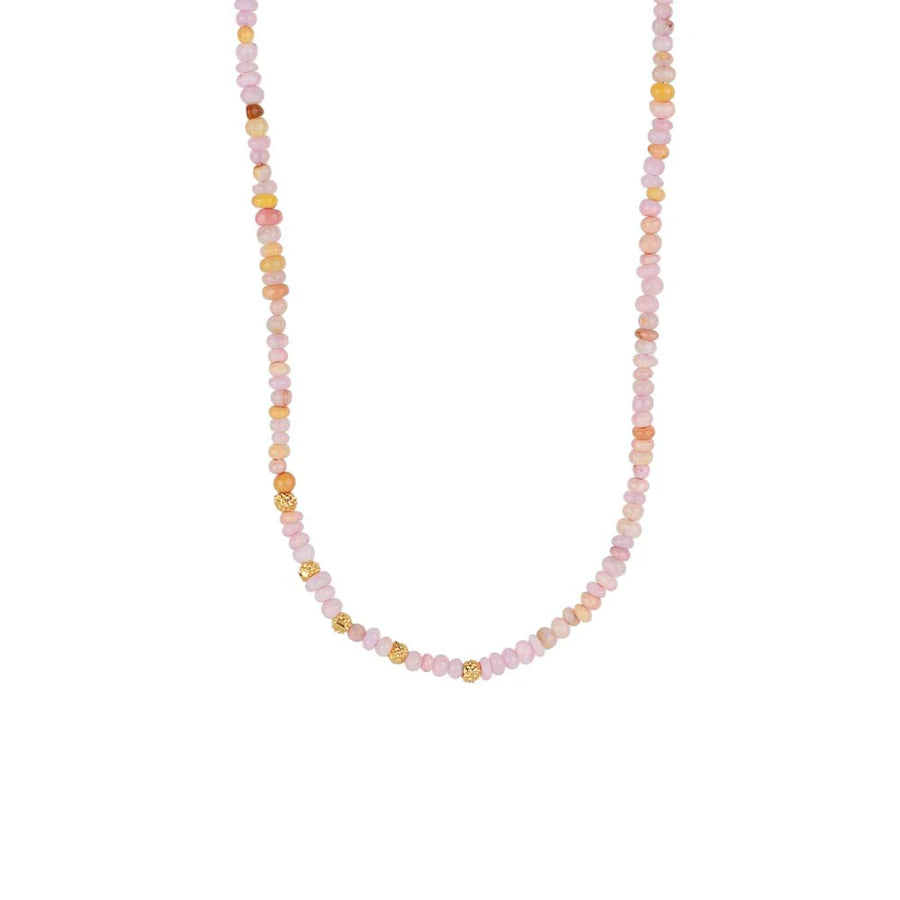 Pink Opal and Seed Pods Necklace 16"- Vermeil