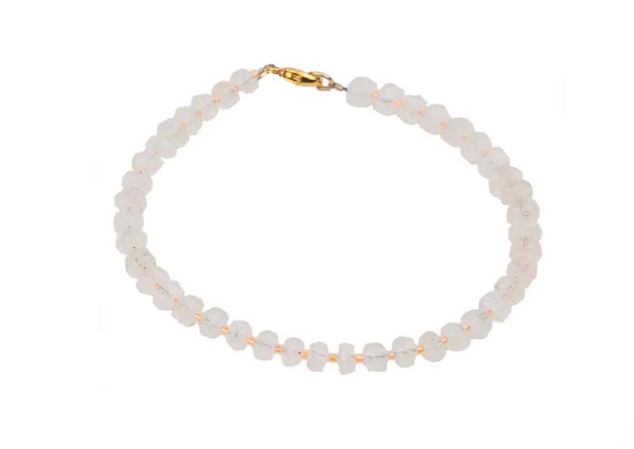 Moonstone and Faceted Beaded Bracelet - 18K Gold Vermeil