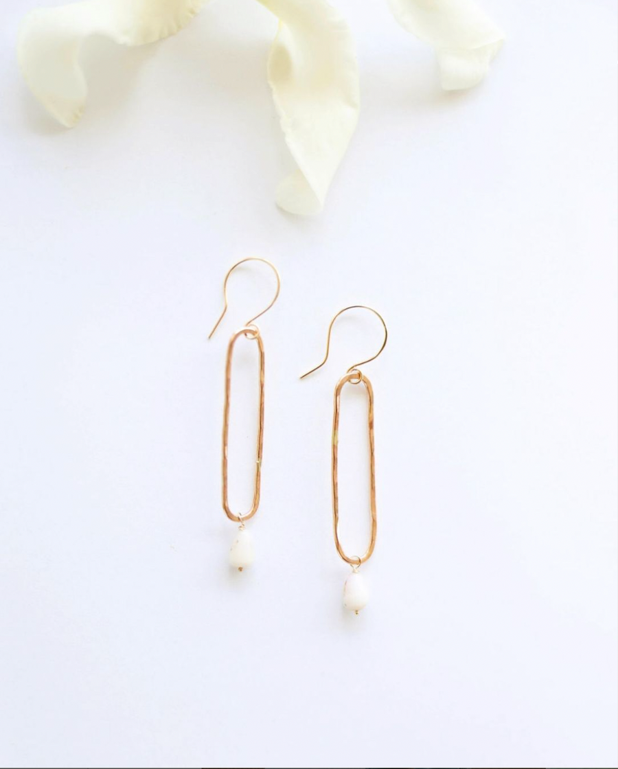 Long Oval with Dainty Shell Hoop Earrings