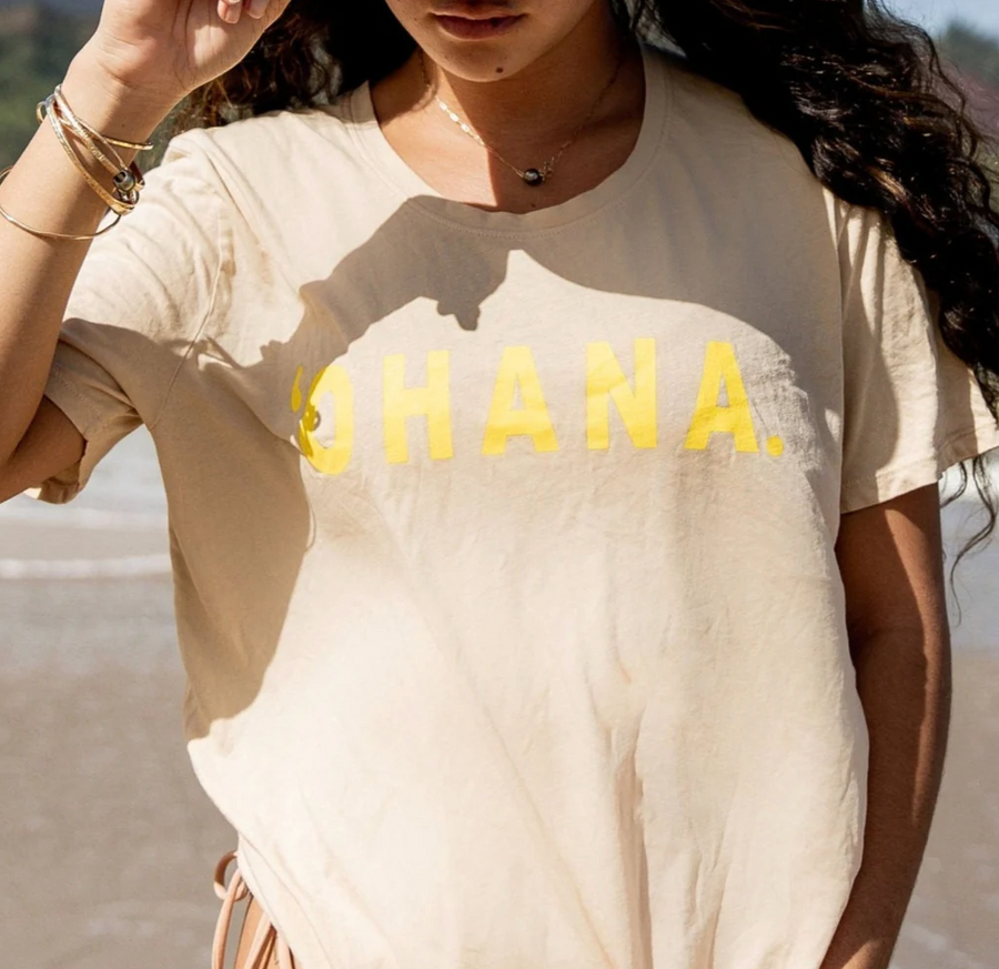 Ohana Tee Beige Neon Yellow