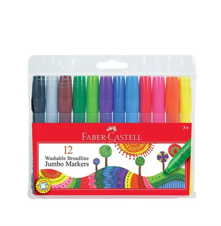 Faber Castell Broadline Tip Jumbo Washable Markers 12 Count (Ages 3+)