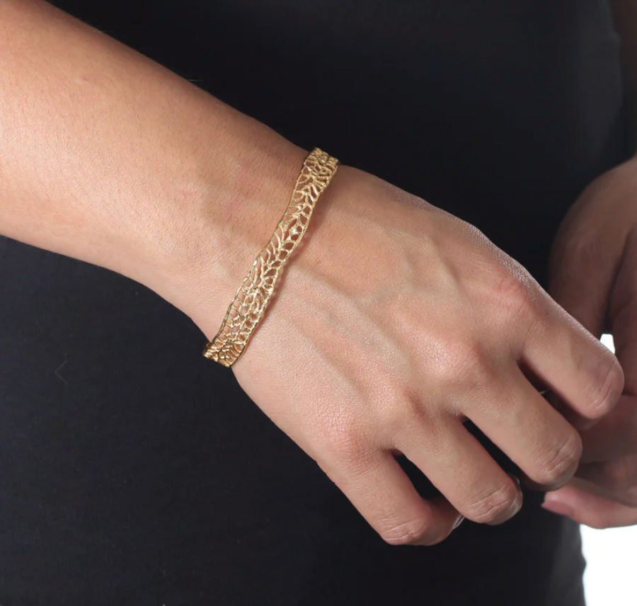 Coral Bangle Bracelet - 18K Gold Vermeil
