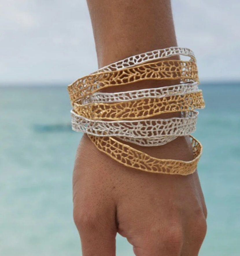 Coral Bangle Bracelet - 18K Gold Vermeil