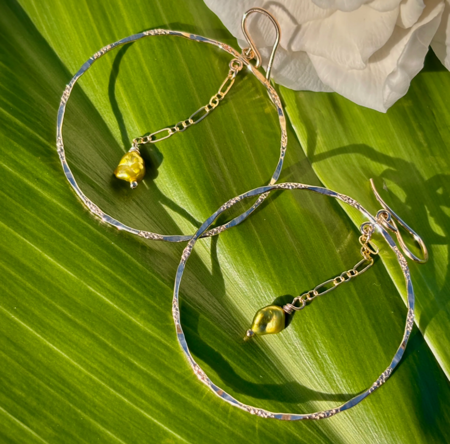 Pistachio Tahitian Keshi Pearl Hoop Dangles