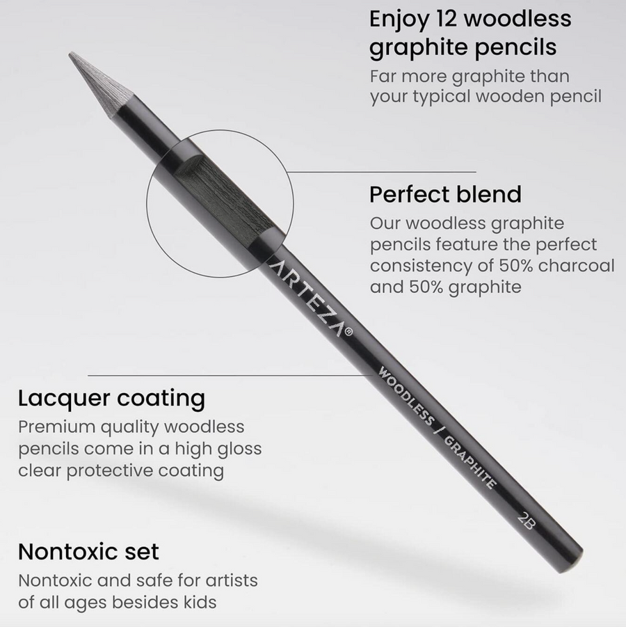Arteza Woodless Graphite Pencils, Set of 12