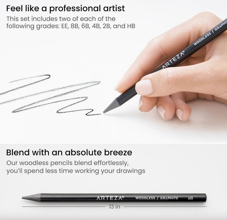 Arteza Woodless Graphite Pencils, Set of 12