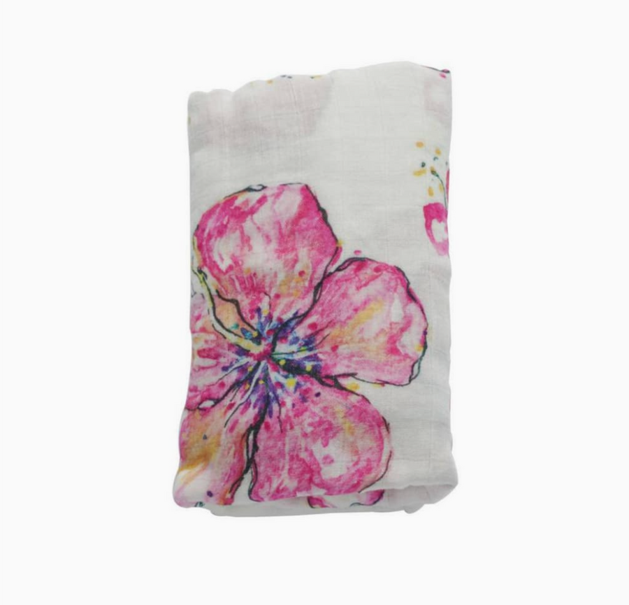 Hibiscus Kiss Muslin Baby Swaddle Blanket