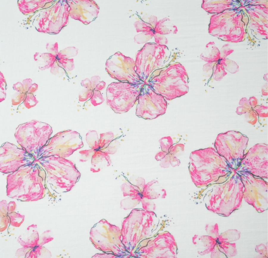 Hibiscus Kiss Muslin Baby Swaddle Blanket
