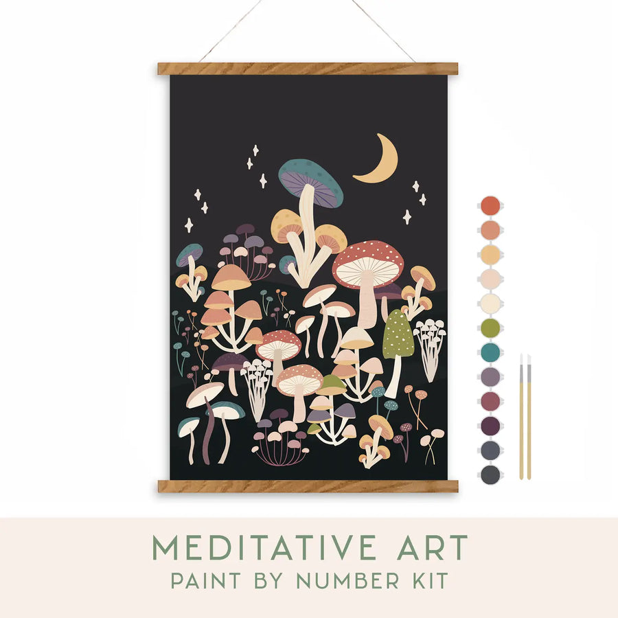 Night Mushrooms Meditative Art Paint By Numbers Kit