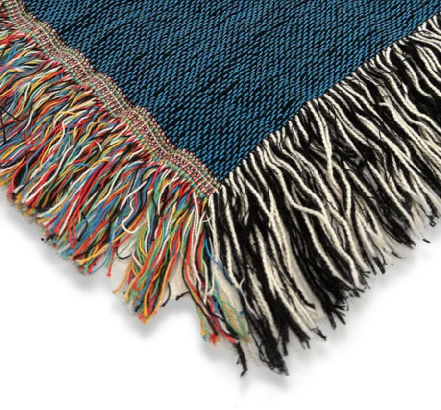 Palm Shadows Denim - Heirloom Woven Throw Blanket