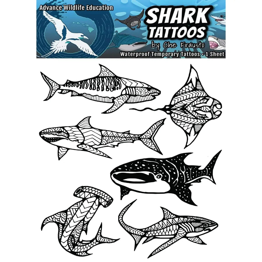 Shark Temporary Tattoo Sheet (Black)