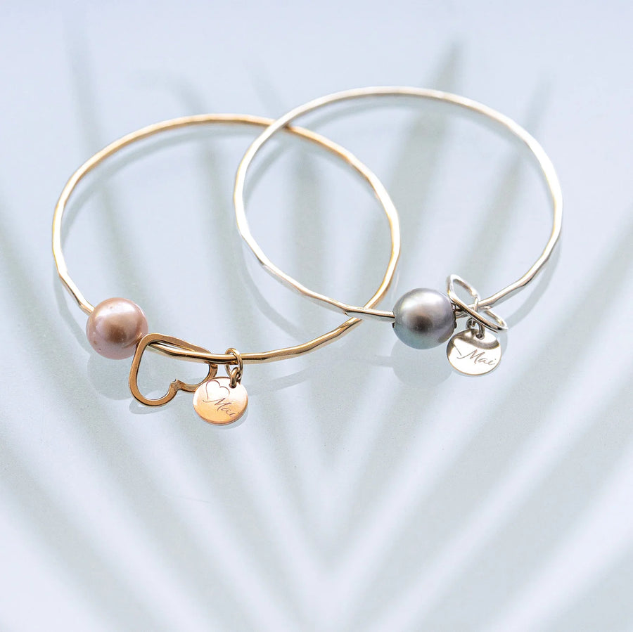 Golden South Sea Pearl Bangle Bracelet 14K Rose Gold Filled