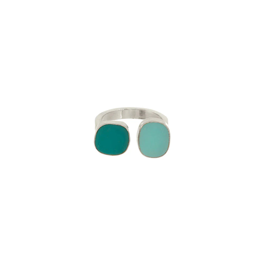 Double Glass Ring - Aqua, Light Aqua - Sterling Silver