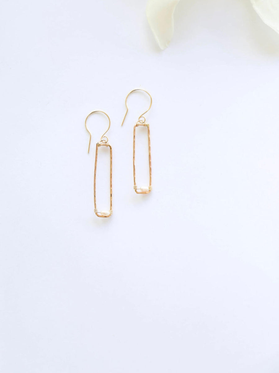 Rectangle Rice Pearl Drop Earrings