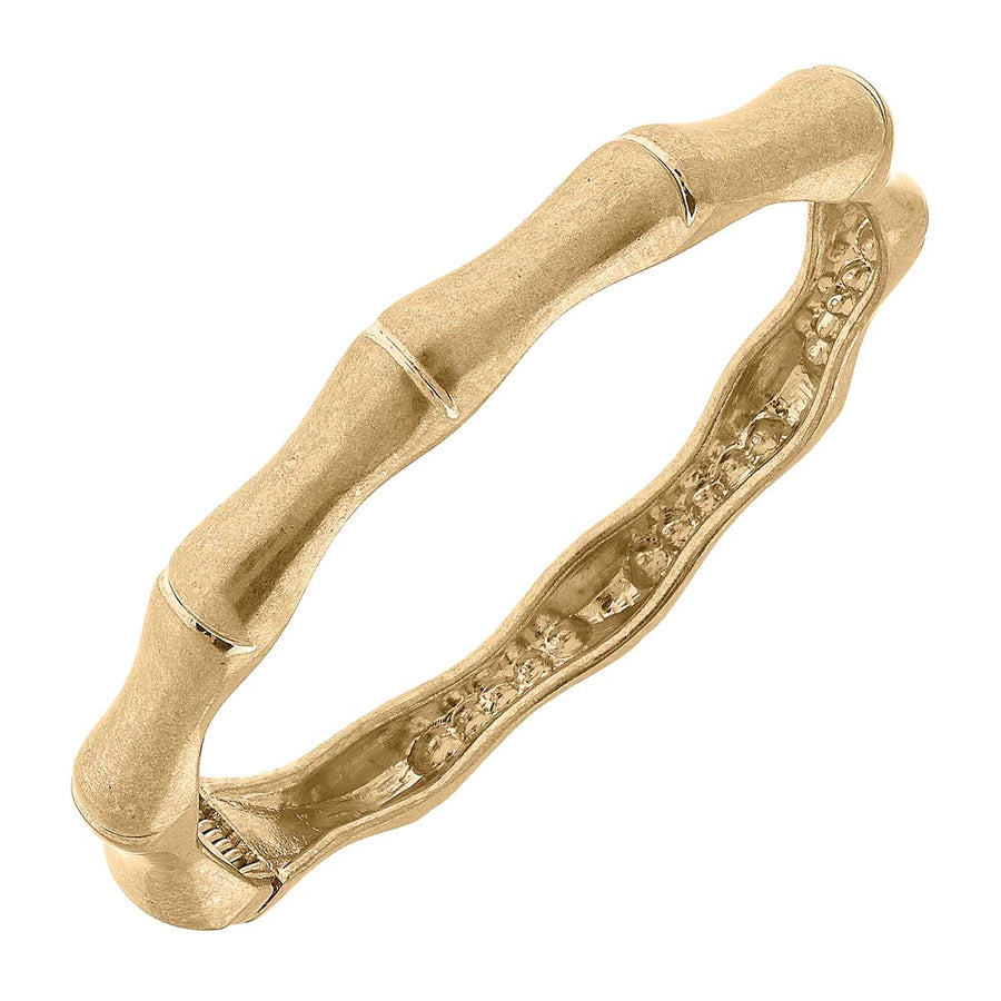 Mia Bamboo Latch Bangle in Worn Gold