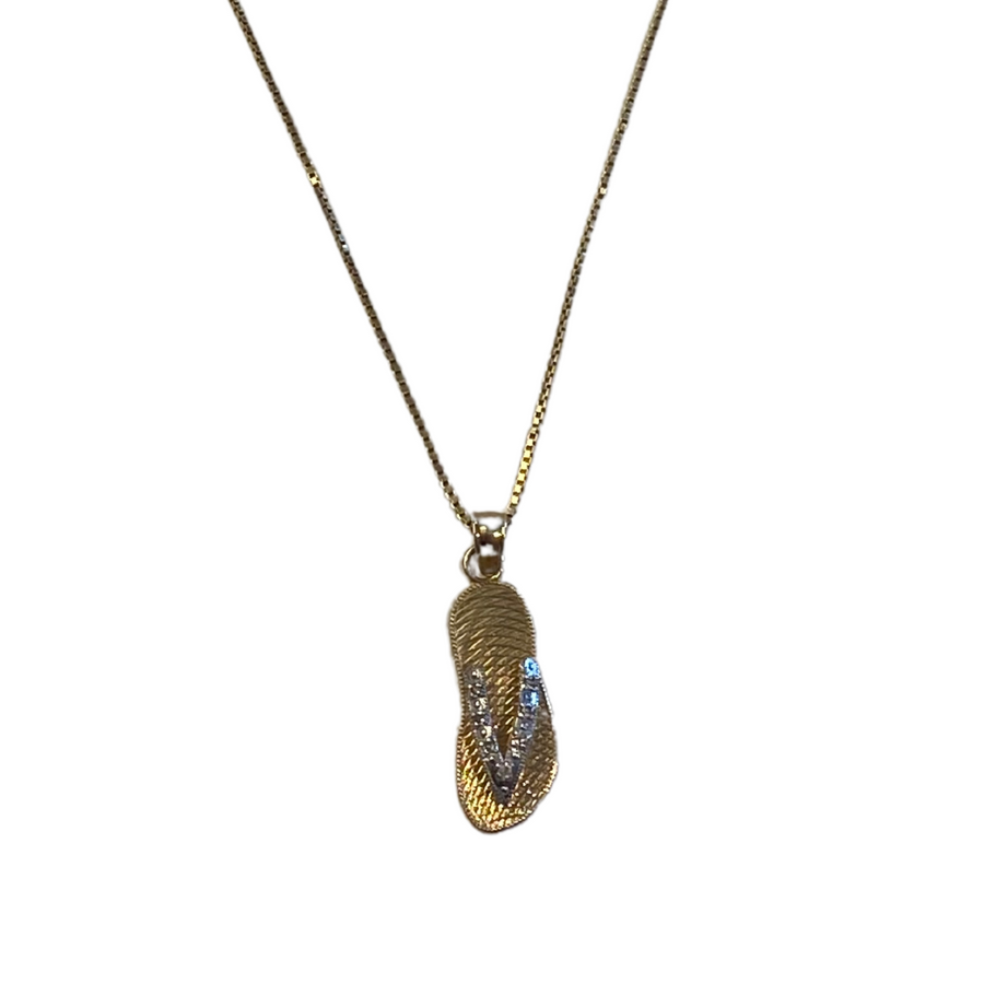 14K Gold Sandal Pendant & Chain with Diamonds