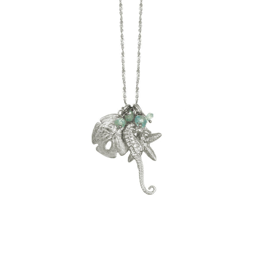 Charm Necklace: Starfish, Seahorse, Sand Dollar 18" - Silver